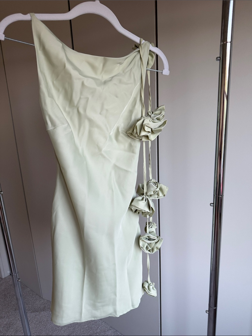 Peppermayo Sage Green Mini Dress with Floral Tie Accents - Picture 4 of 7